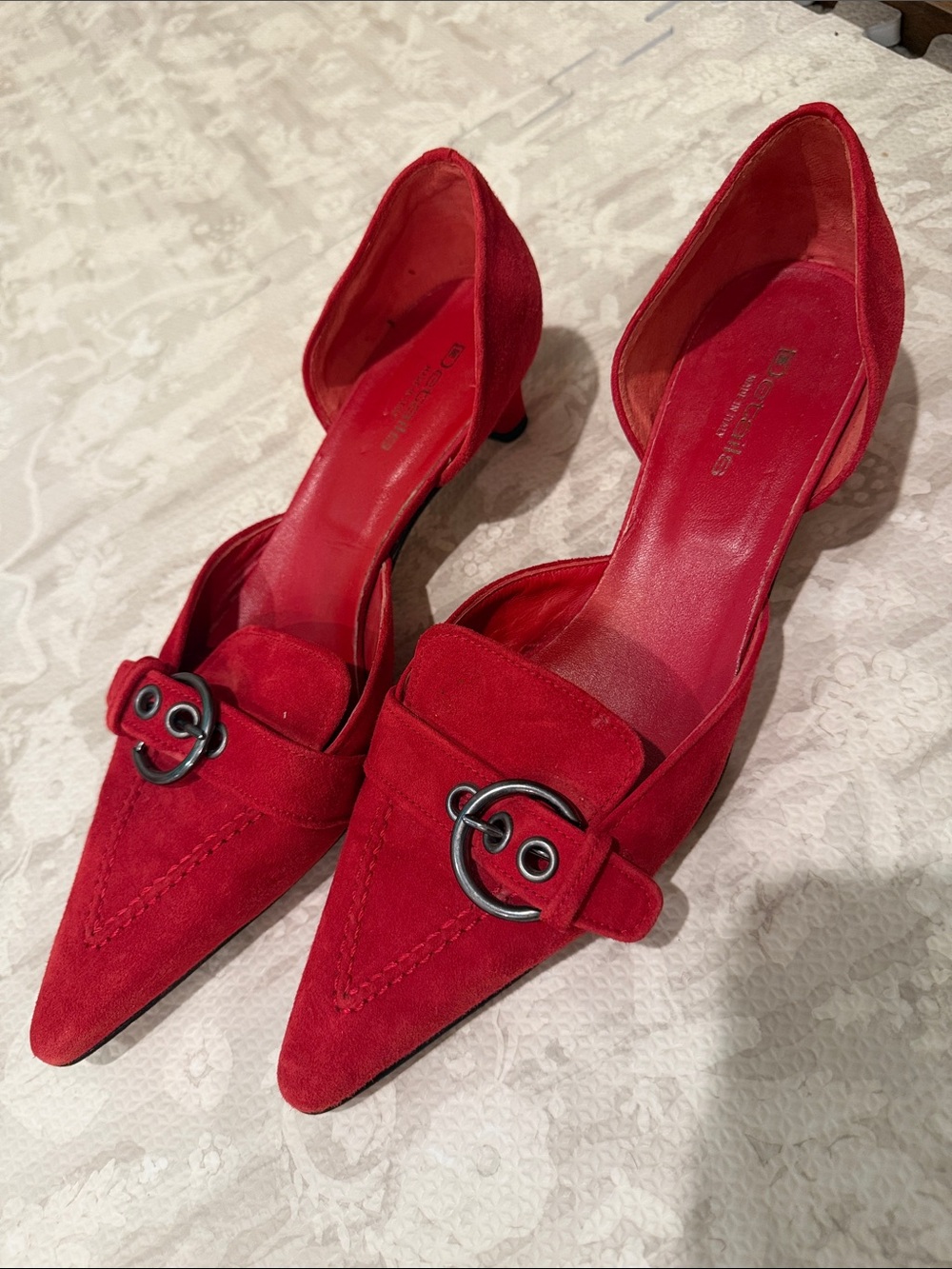 Vintage Details Spiegel Red Suede Pointed Toe D'Orsay Buckle Kitten Heels Italy